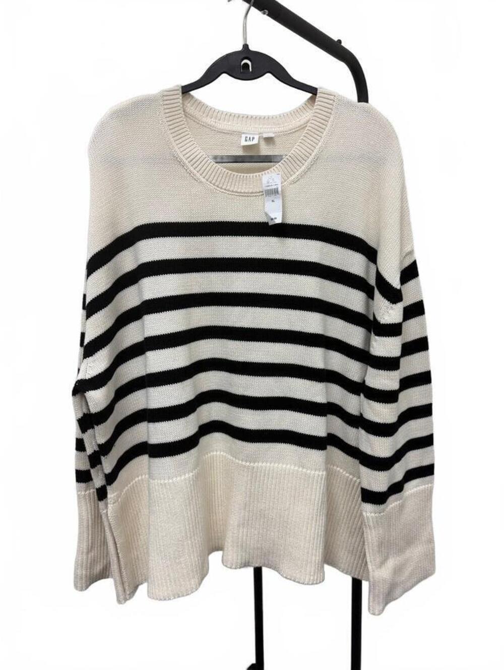 GAP Striped Crewneck Sweater Women’s Beige Black Knit Pullover NWT